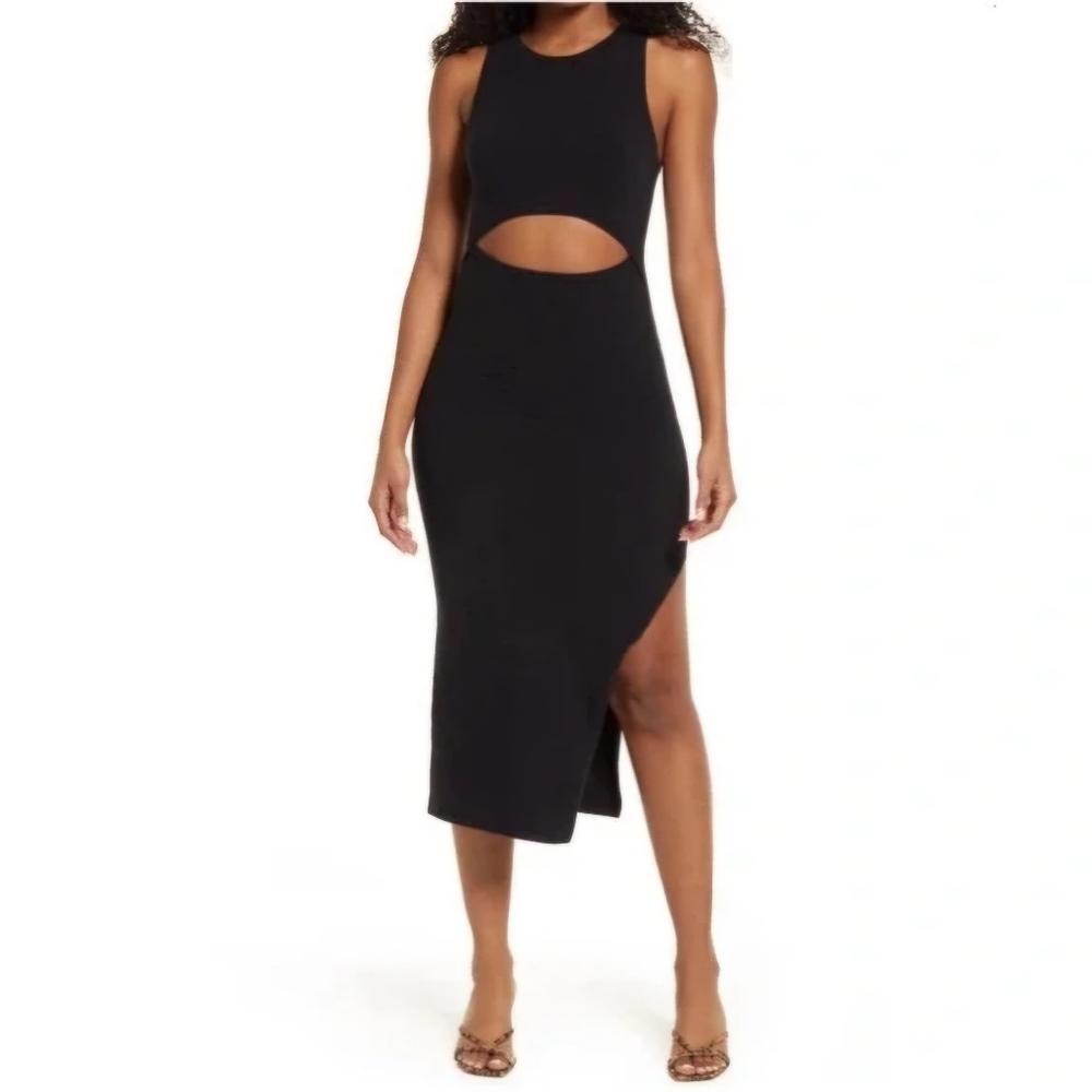 Good American Black Peekaboo Midi Dress, Size Small-Medium 1/2
